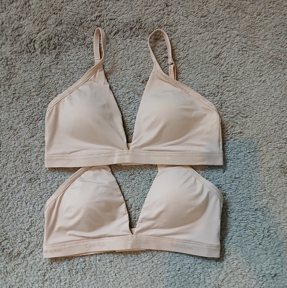 Calvin Klein Lot X 2 Soft Cup Lightly Lined Wireless Beige Bralette Set Sz Large - Picture 2 of 7